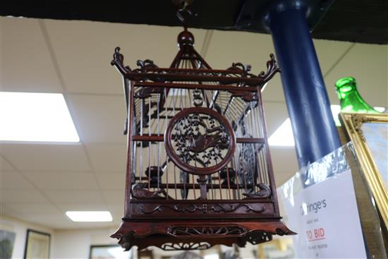 A Chinese hardwood birdcage, width 29cm height 64cm